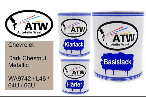 Chevrolet, Dark Chestnut Metallic, WA9742 / L46 / 64U / 66U: 1L Lackdose + 1L Klarlack + 500ml Härter - Set, von ATW Autoteile West.